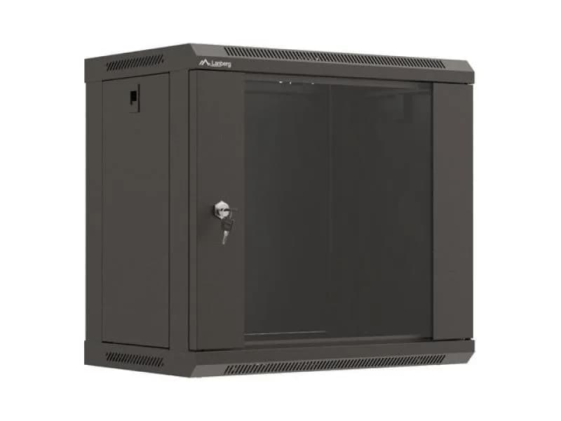 Dulap rack de perete 19", 9U, 540x350 mm, usa din sticla, negru,