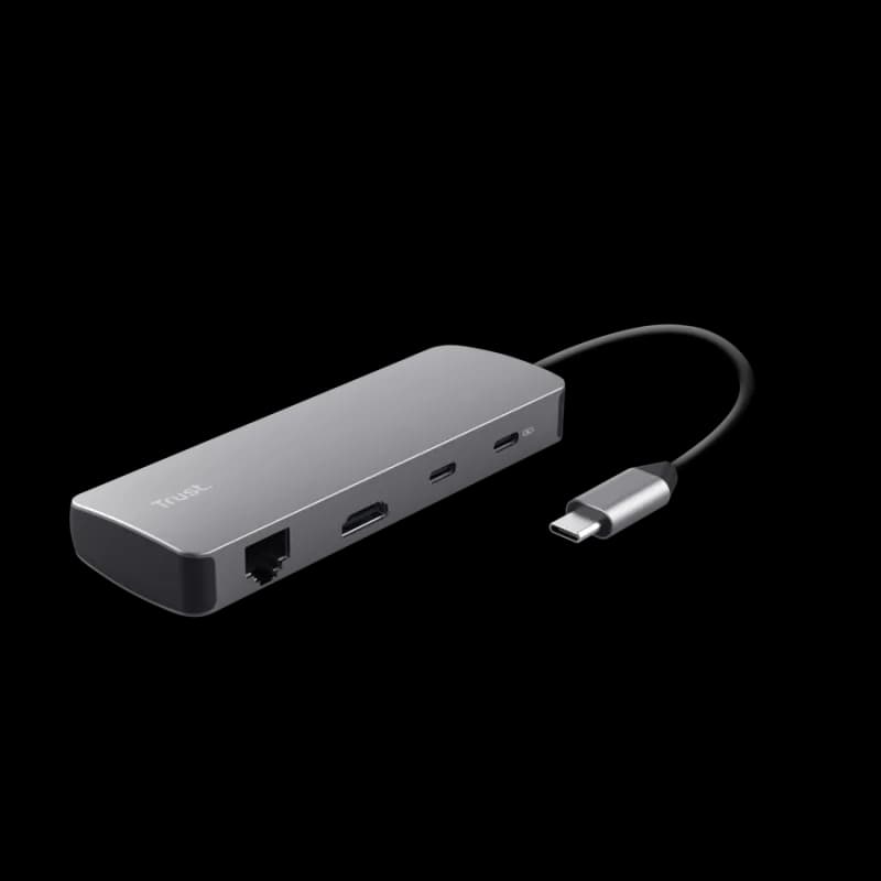 Hub USB Trust Dalyx 8 in 1, USB-C, 8 porturi, HDMI, RJ-45, Gri