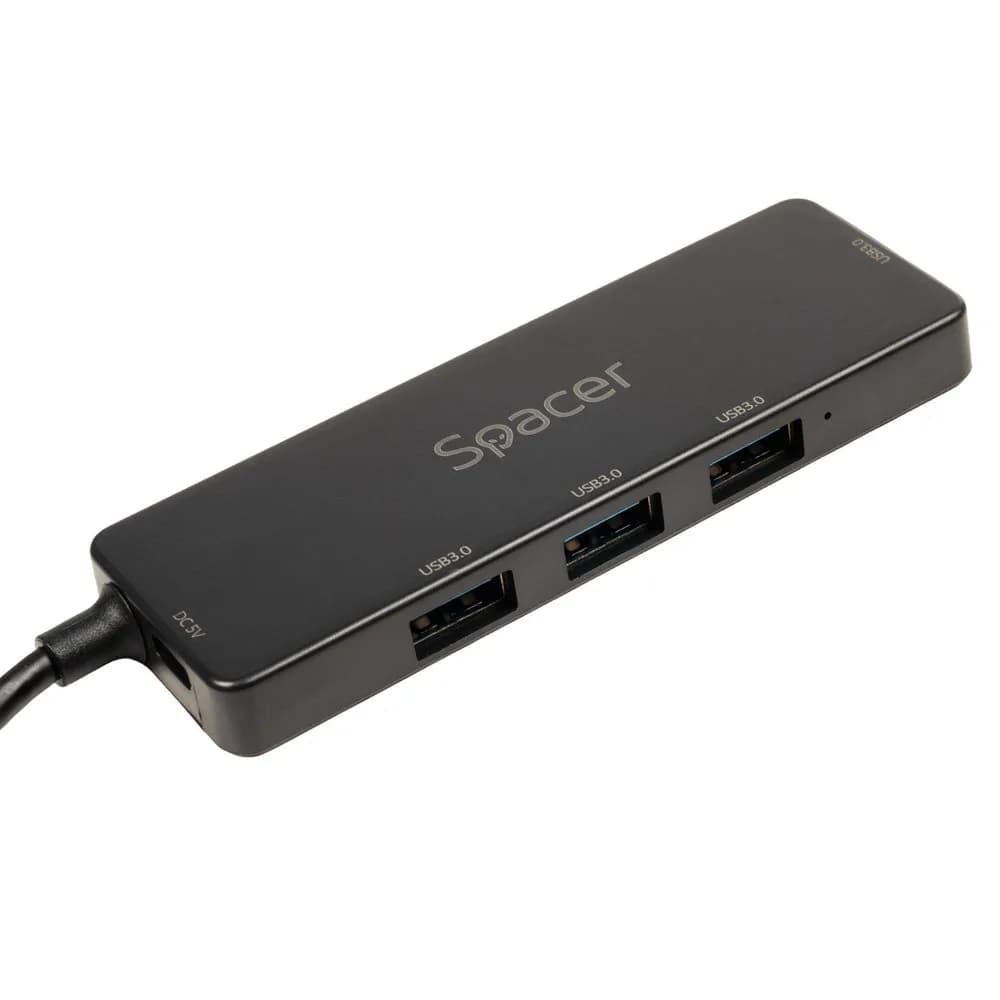 HUB extern SPACER, porturi USB:USB 3.0 X 4, 5V in (Type-C), conectare prin TYPE-C, cablu 15cm, ABS, "SPHB-TYPEC-4U30-09"