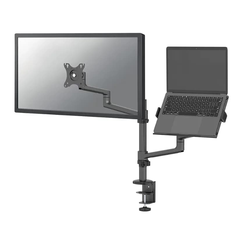 Suport dublu laptop de birou Neomounts DS20-425BL2; pentru display-uri cu diagonale 17"-27", sistem de prindere VESA 75x75~100x100, greutate maxima suportata 8kg, tilt +90°, -30°, swivel 90°, rotate 360°, distanta fata de perete 162-494mm; inaltime reglabila manual 275-555mm; culoare negru. Garantie
