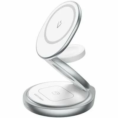 Statie incarcare wireless 3in1 Vention, MagSafe, telefon 15W, ceas 2.5W, casti 3W, fast charge, pliabil, magnetic, 1 x USB-C incarcare, argintiu, "FGEI0" - 6922794783812