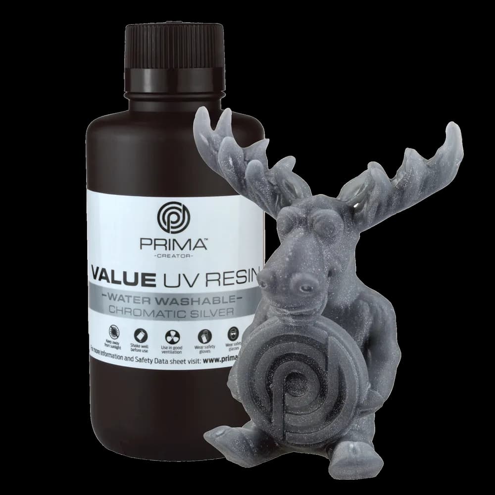 Rășină 3D PrimaCreator Value Water Washable UV – 500 g – Chromatic Silver