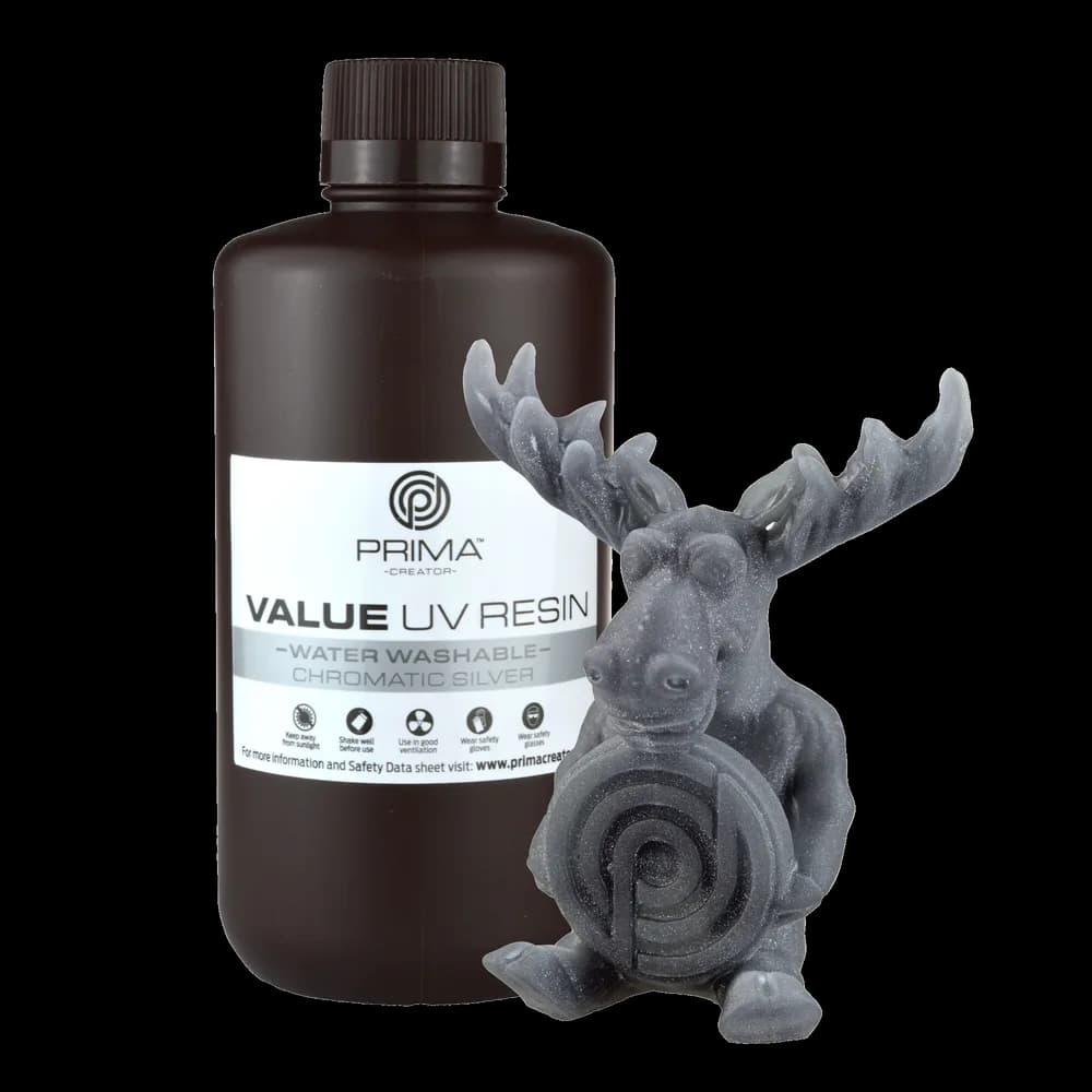 Rășină 3D PrimaCreator Value Water Washable UV – 1 kg – Chromatic Silver