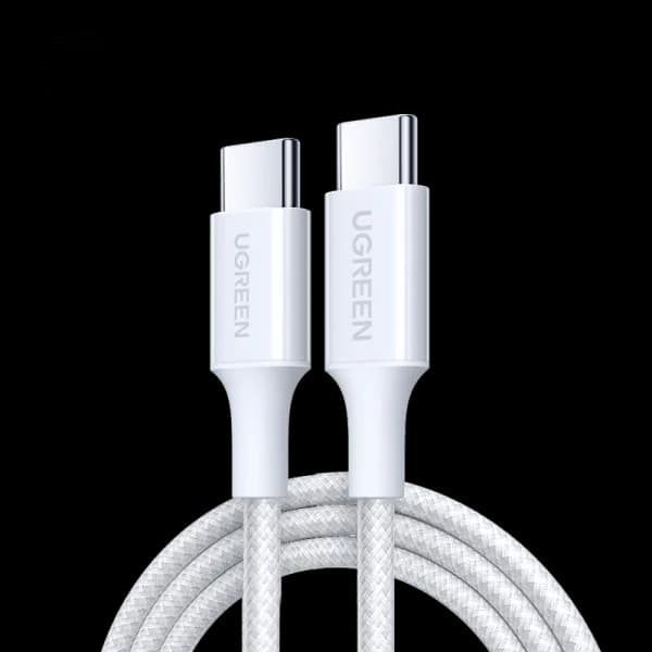 CABLU alimentare si date Ugreen, "L501", Fast Charging Data Cable pt. smartphone, USB Type-C la USB Type-C 60W / 3A, braided, 1m, alb "35254"