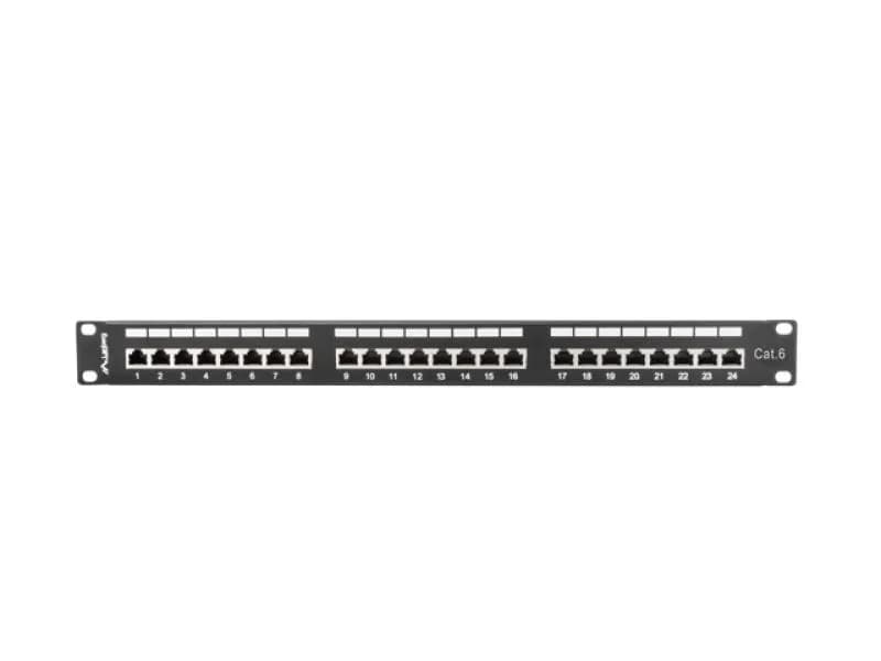Patch panel 24 porturi 1U 19" Cat.6 FTP cu organizator cabluri, ecranat, negru