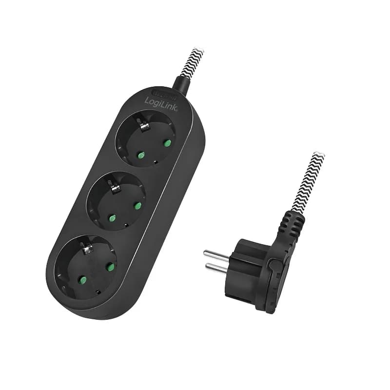 PRELUNGITOR LOGILINK, Schuko x 3, conectare prin Schuko (T), cablu 1.5 m, 16 A, protectie copii, alb/ negru, "LPS261"