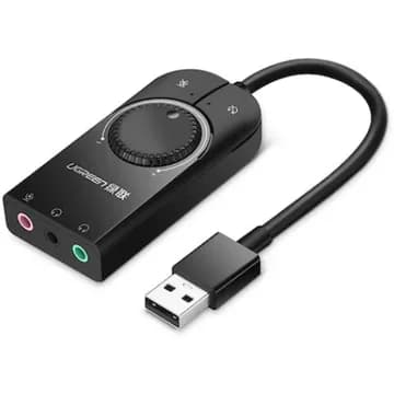 ADAPTOR audio Ugreen, "CM129" convertor stereo USB(T) la 2 x Jack 3.5" sound si 1 x 3.5" mic, control volum si buton mute sound si mic, lungime cablu
