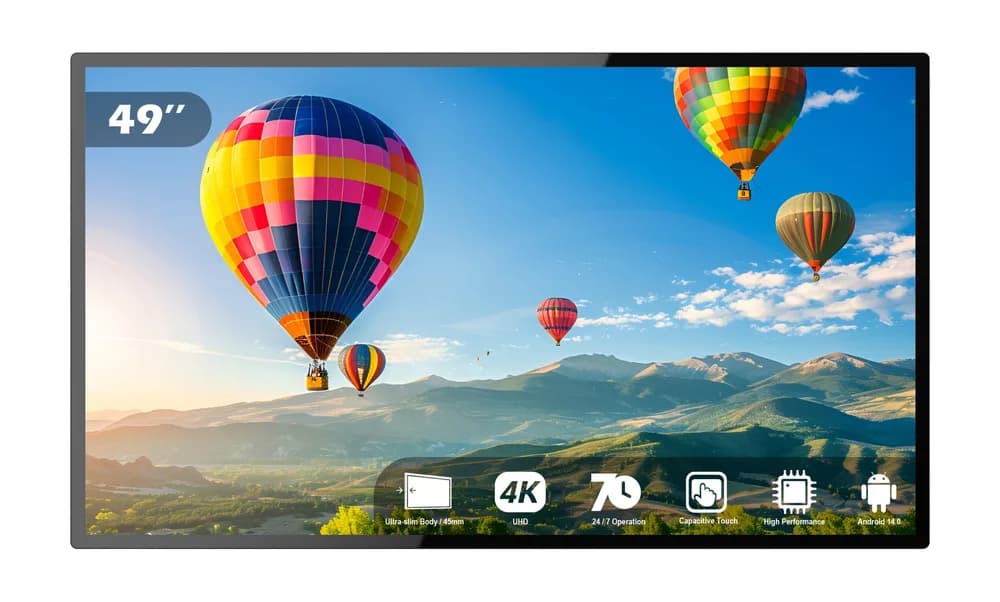 Display Touch EvoBoard Slim 49″ – 3840 × 2160 4K UHD, 260 cd/m², Rock Chip RK3576, 4 GB RAM + 64 GB, PCAP 10 puncte, sti