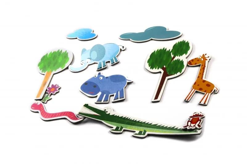 "Lumea JungleiO experiență magnetică distractivăCopiii au adesea multeîntrebări legate de animale, pe care ni leadresează. Atunci când vinevorba despre animale exotice, curiozitatealor nu are limite. Cei 21 demagneți cu "Lumea Junglei" vor stârni cusiguranța nevoia de cunoaștere acelor mici și în