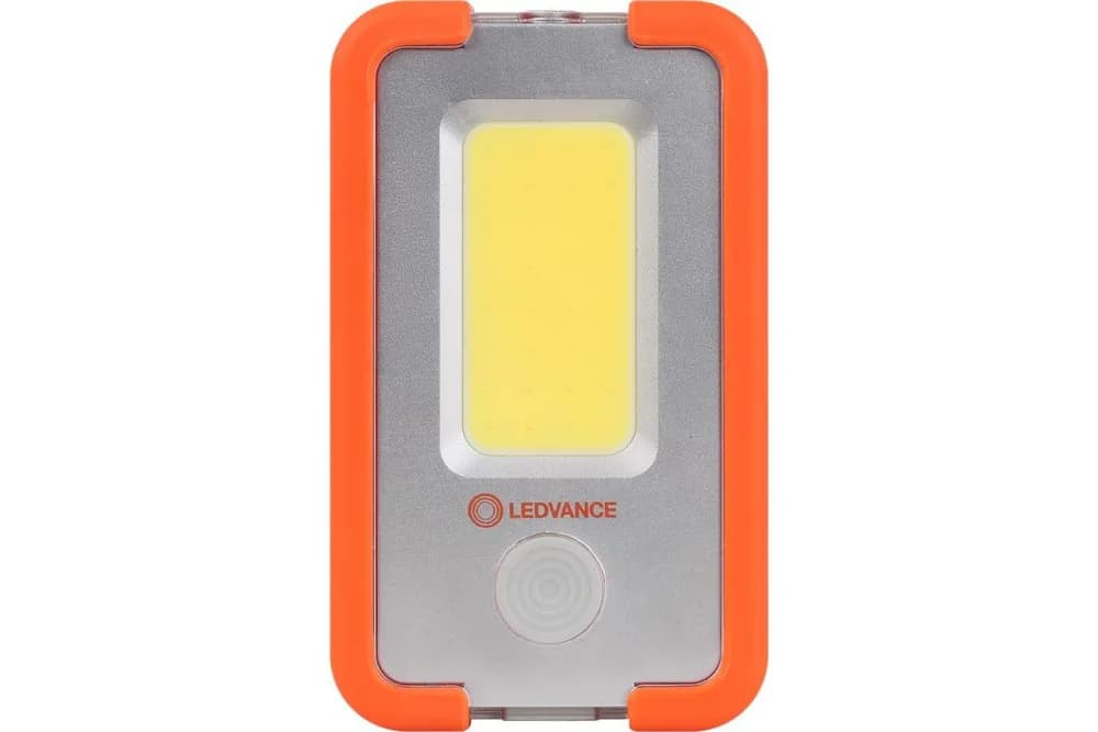 Lanterna LED camping Ledvance, 4W COB, 400 lm, 3 moduri de iluminare (100%-400 lm, 30%-120 lm si flash), acumulator Li-Ion 3000mAh, USB power-bank, IP20, brat magnetic, carlig, cablu incarcare USB inclus, Portocaliu/Gri
