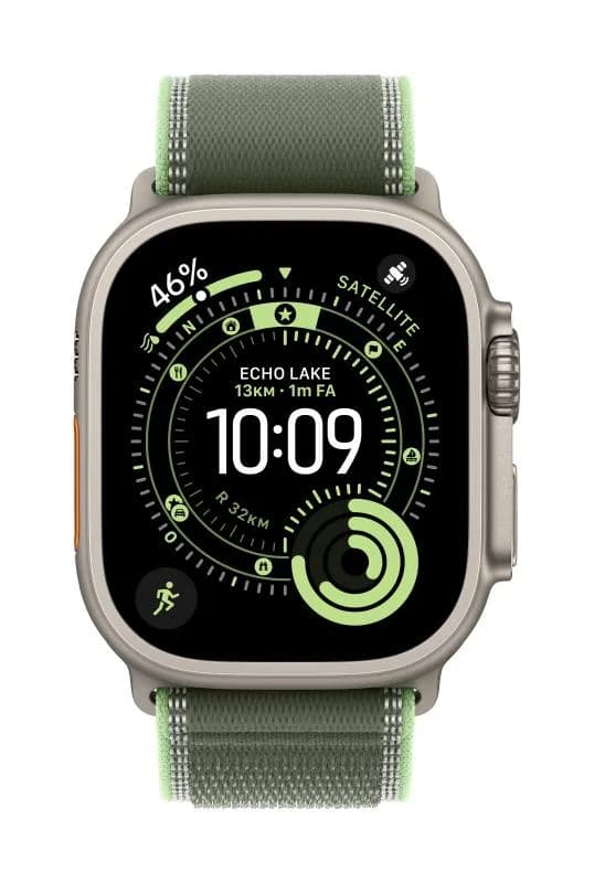 Curea pentru Apple Watch 49mm Green/Neon Trail Loop - S/M - Natural Titanium Finish