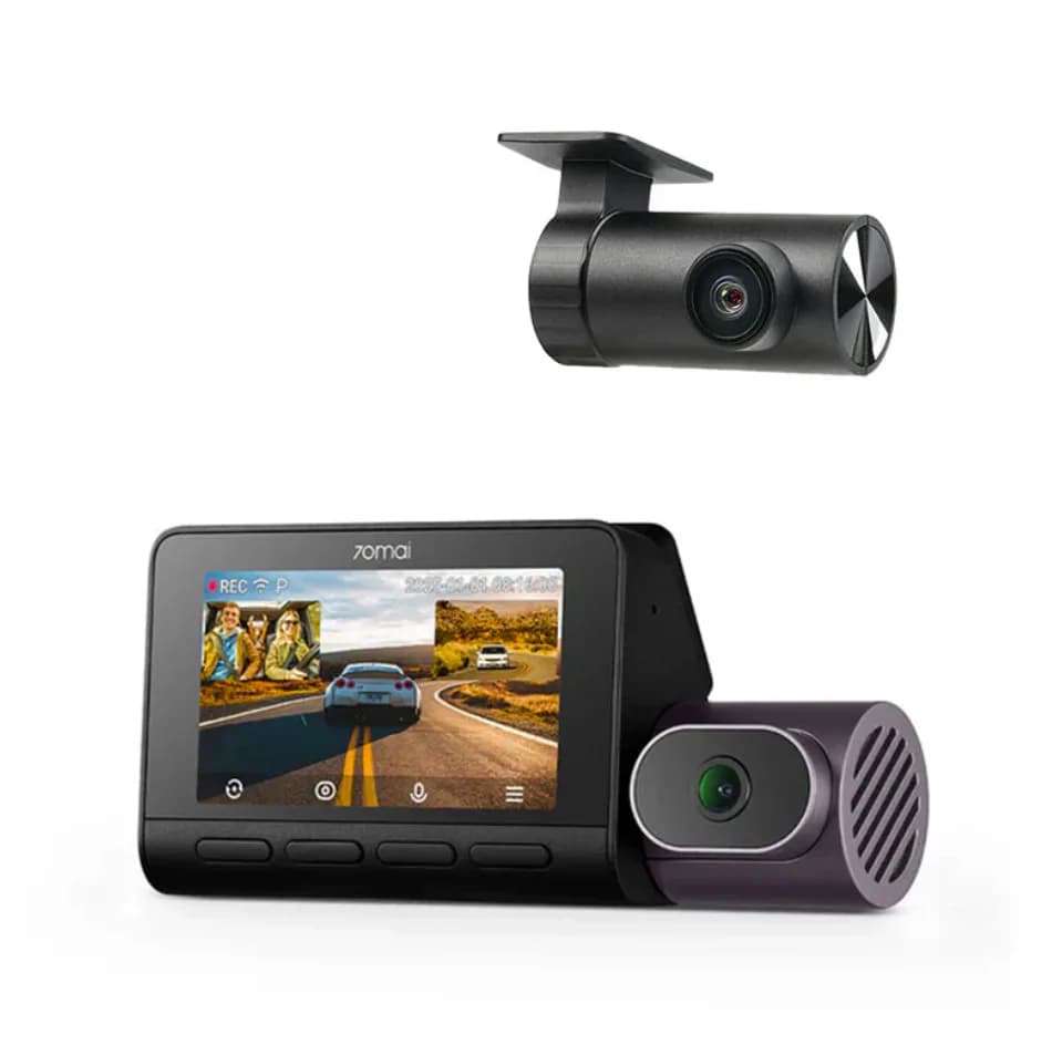 Set PREMIUM 2 camere 70mai Dash Cam 4K T800 cu 3 obiective (fata 4K, interior 1080P) + spate RC41 4K, GPS, HDR, ADAS, 256G