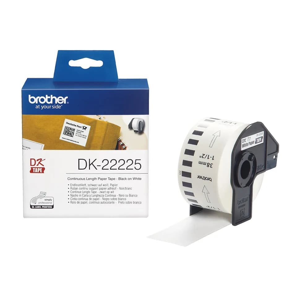 Banda Continua Hartie Original Brother Black on White, DK22225, pentru P-TOUCH QL-1100|1110|800|810|1050|1060|500|560|570|580|650|700, 38mmX30.48m, incl.TV 0 RON, "DK22225"