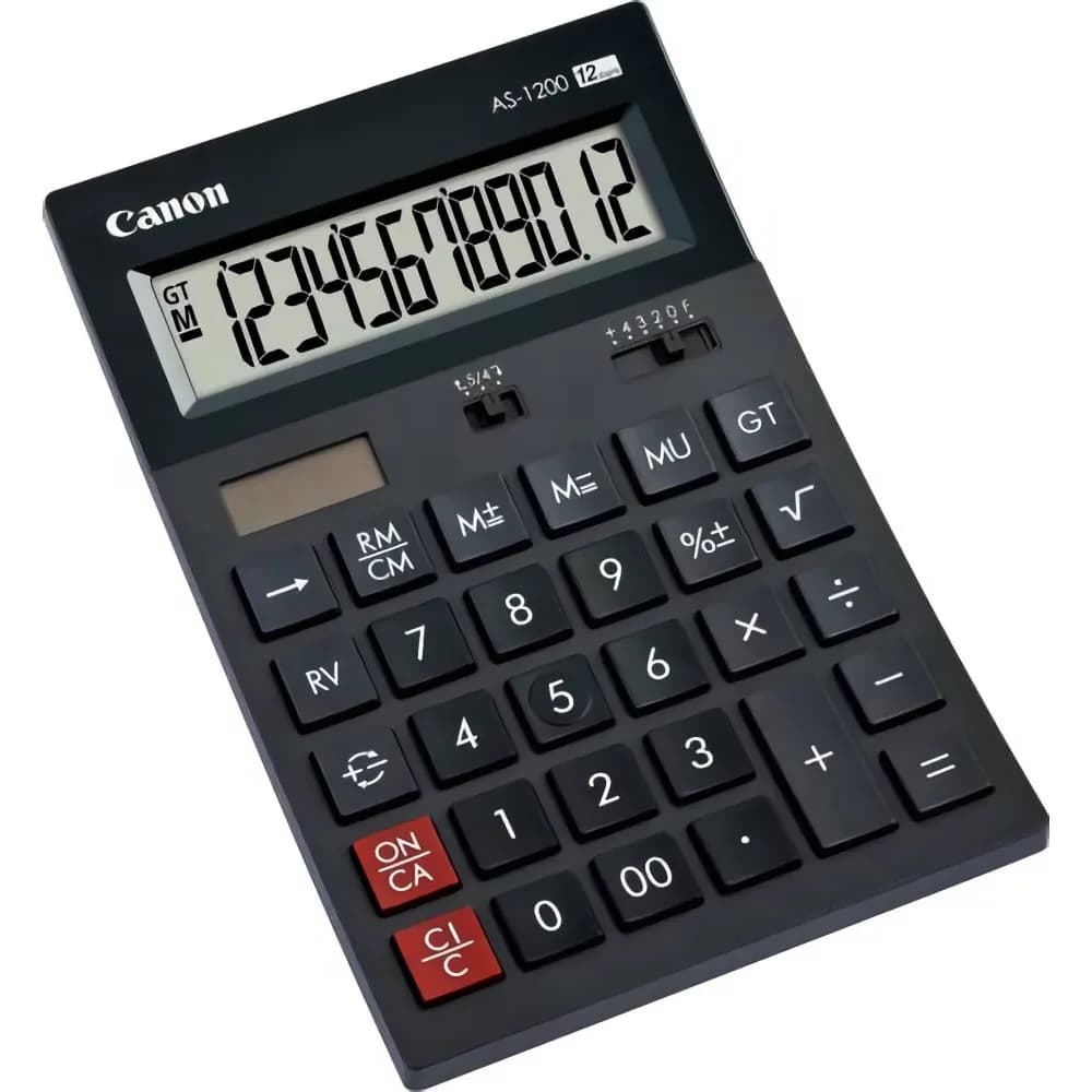 Calculator de birou CANON, AS-1200, ecran 12 digiti, alimentare solara si baterie, negru, "BE4599B001AA"