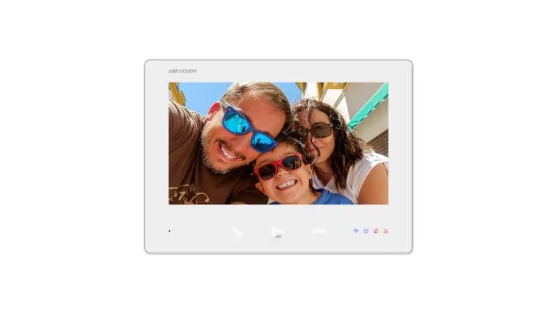 Monitor videointerfon color Hikvision DS-KH7300EY-WTE2/White, 7-inch, rezolutie: 1024 × 600, Colorful TFT, 3 butoane, alarm 1, Wi-Fi 2.4 GHz, IEEE802.11b, IEEE802.11g, IEEE802.11n alimentare: IEEE802.3af, Standard PoE, dimensiuni: 190.2 mm × 138.2 mm × 20 mm, temperatura de functionare: -10 °C to 50