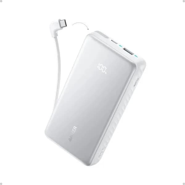 POWER BANK Anker 20.000 mAh, 22.5W Fast charge, 1 x USB-C, 1 x USB-A, afisaj electronic, cablu USB-C inclus, 392, alb, "A110EH21" - 194644276652