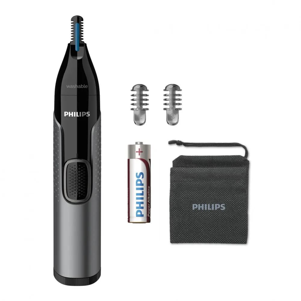 Trimmer pentru nas si urechi PHILIPS NT3650/16, Baterie, Lavabil, Tehnologie Precision Trim, Otel inoxidabil, Pieptene pentru sprancene, Pieptene 5 mm, Gri, L x A x I (mm) 39x83x190
