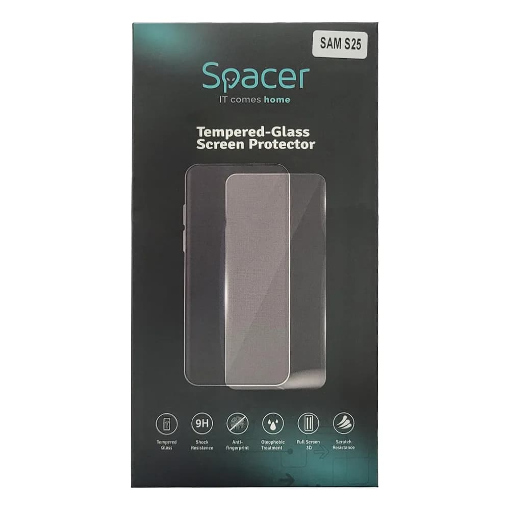 FOLIE STICLA Spacer pentru Samsung Galaxy S25, grosime 0.3mm, acoperire totala ecran, strat special anti-ulei si anti-amprenta, Tempered Glass, sticla 9D, duritate 9H "SPPG-SM-GX-S25-TPU"