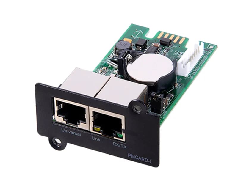 CARD SNMP UPS NJOY ACUP-SN000MP-CG01B Caracteristici: Network: RJ45 10/100BaseT Protocoale: HTTP/HTTPs, TCP/IP, Telnet, SNMPv1/v3, IPv4, NTP, UDP, DHCP, NTP, DNS, SMTP, SSL, TLS, Telnet, FTP Permite monitorizare remote prin browser web, control centralizat, oprire/pornire programata a UPS-ului