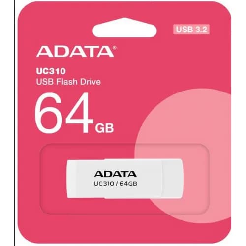 MEMORIE USB 3.2 ADATA 64 GB, protectie slide laterala, carcasa plastic, alb, "UC310-64G-RWH"