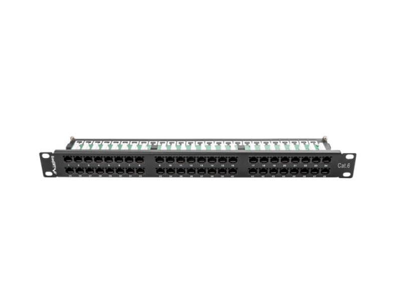 Patch panel 48 porturi 1U 19" Cat.6 UTP negru