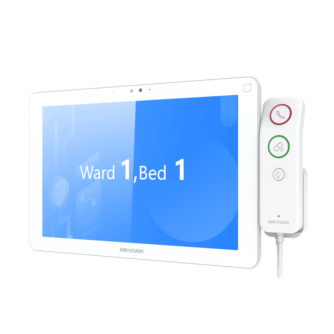 DISPLAY PENTRU PATUL PACIENTULUI Hikvision DS-KHB9533X-WHS; ecran de 10.1'', Android system, posibilate montare pe brat, Support HEOP development, camera 2MP, RF433. Acces la informațiile medicale ale pacientului: Permite vizualizarea în timp real a istoricului medical, a parametrilor vitali și a