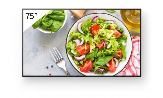 Monitor signage Sony BZ35L, 75", 550nit, 24/7, UHD, panel IPS, D-LED, 8ms, contrast static 1200:1, contrast dinamic 400000:1, mătuire 1%, Android 10, stocare 32GB. Miracast, Chromecast built-in, AirPlay, Apple HomeKit, Google Play Store. Conectivitate: WiFi (2.4GHz, 5GHz), BT 4.2, 1xComposit