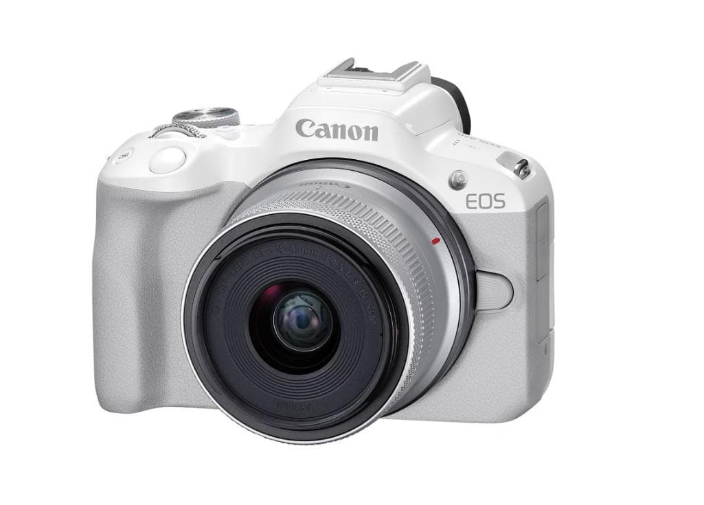 Aparat foto Canon Eos R50 WHITE KIT + Obiectiv RF-S18-45mm F4.5-6.3 IS STM, mirrorless, 24.2 Megapixeli, Procesor Digic X, Montura RF, Senzor APS-C 22.3 x 14.9mm, Aspect 3:2, Focalizare: Dual Pixel CMOS AF II, 100 % pe orizontală şi 100 % pe verticală (selectare automată), 90 % pe orizontală şi 100