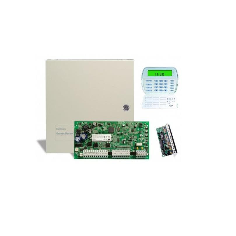 Centrala PC1616, 14 zone + o zona pe tastatura, DSC PC 1616-E ICON, Tastatura ICON PK5501 si modul de extensie PC5108 incluse, 2 partitii, Nu include transformator