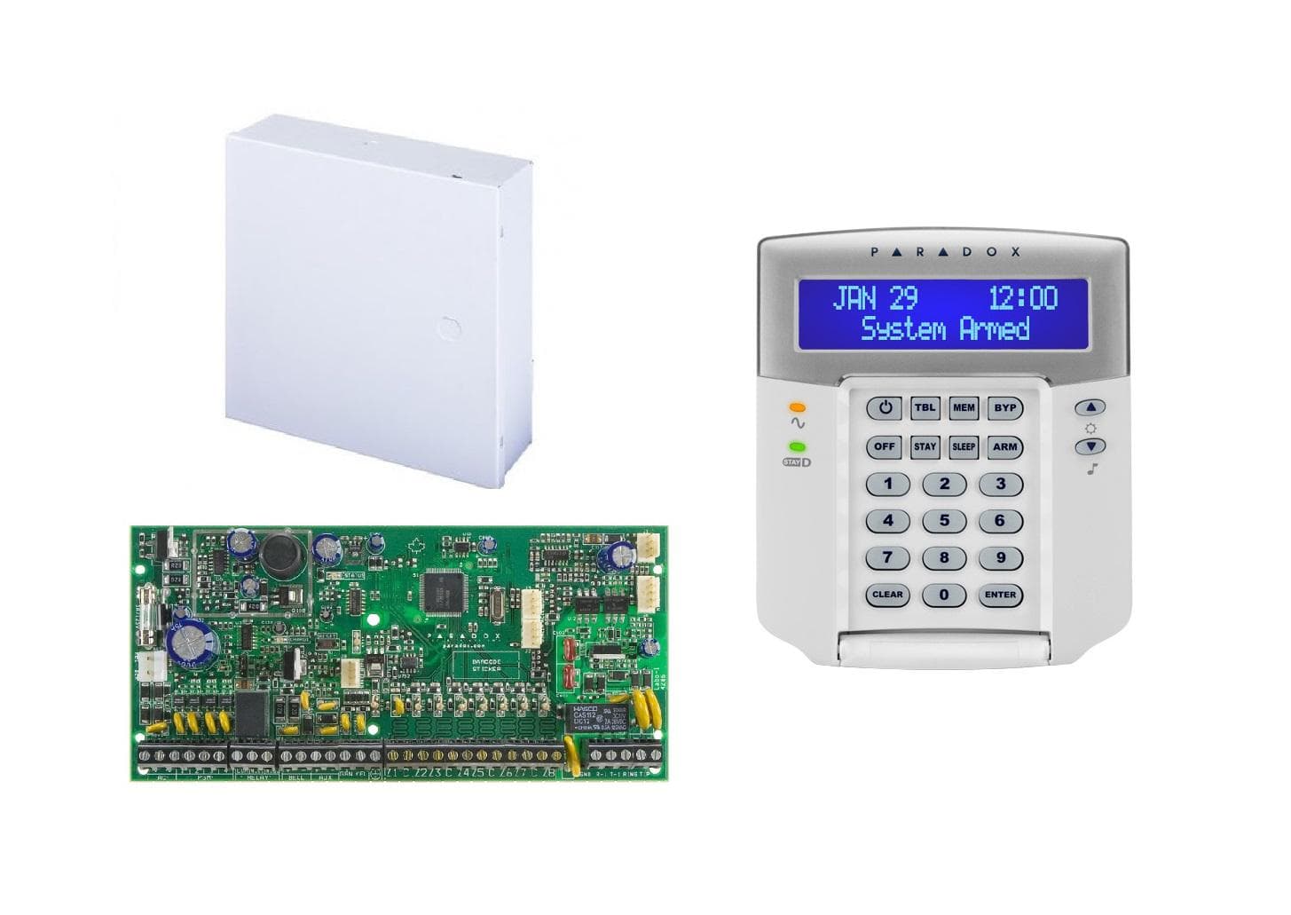 Centrala Paradox SP6000; 8 intrări de zonă sau 16 cu ATZ, extensibila la 32 zone; extensibilă la 16 ieşiri PGM –> (2 pe placă); trigger PGM +/; intrare pentru detectori de fum, pe 2 fire; sursă alimentare în comutaţie: 1.5A; consum iesire Aux: Nominal 600mA - Maxim 700mA (protectie