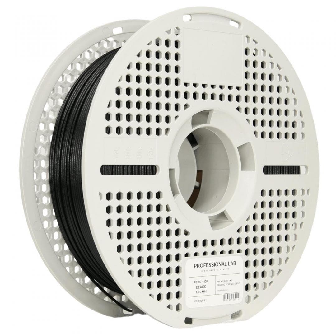 PROF. LAB 3D FILAMENT 1KG PETG+CF BLACK, Contine fibre de carbon pentru piese stabile, deformari reduse, finisaj mat, rezistenta crescuta la caldura, Diametru 1.75mm, Temperatura duza: 255C - 270C, Temperatura platforma: 80C - 90C,