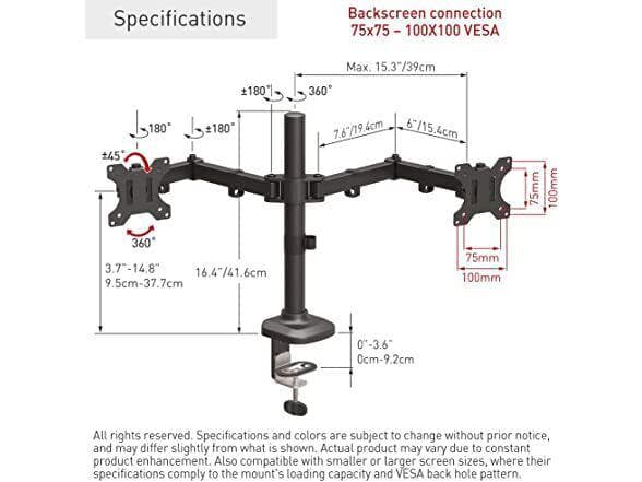 Suport monitor Barkan M142T full motion, pentru monitoare de 13"-27", greutate maxima suportata per ecran 5 kg, VESA max. 100x100mm, negru