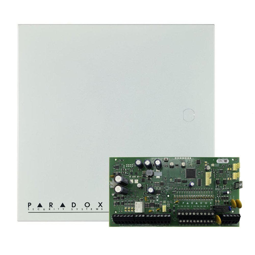 Centrala Paradox SP7000+; 16 intrări de zonă sau 32 cu ATZ, extensibila la 32 zone; extensibilă la 16 ieşiri PGM - (5 pe placă, 1 cu releu de curent mare); trigger PGM +/-; intrare pentru detectori fum, pe 2 fire; sursă alimentare în comutaţie 1.5A; consum iesire Aux: Nominal 600mA - Maxim 700mA