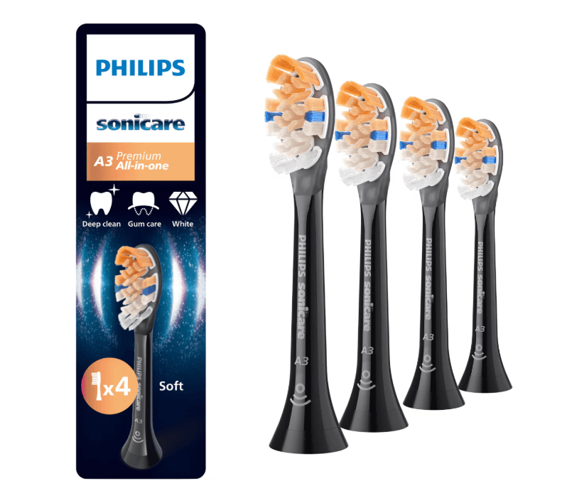 Rezerve PHILIPS Sonicare A3 Premium All in One HX9094/88, Pachet de 4 capete de periere standard, Sincronizarea modurilor BrushSync, Negru, L x A x I (mm) 25.7x60x230.5