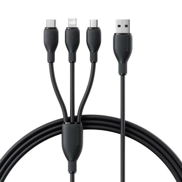 Cablu alimentare si date Baseus Ultra-Fast One-for-three Retractable, pt smartphone,USB la Micro-USB+Lightning+USB Type-C 3.5A, 1.3m, negru