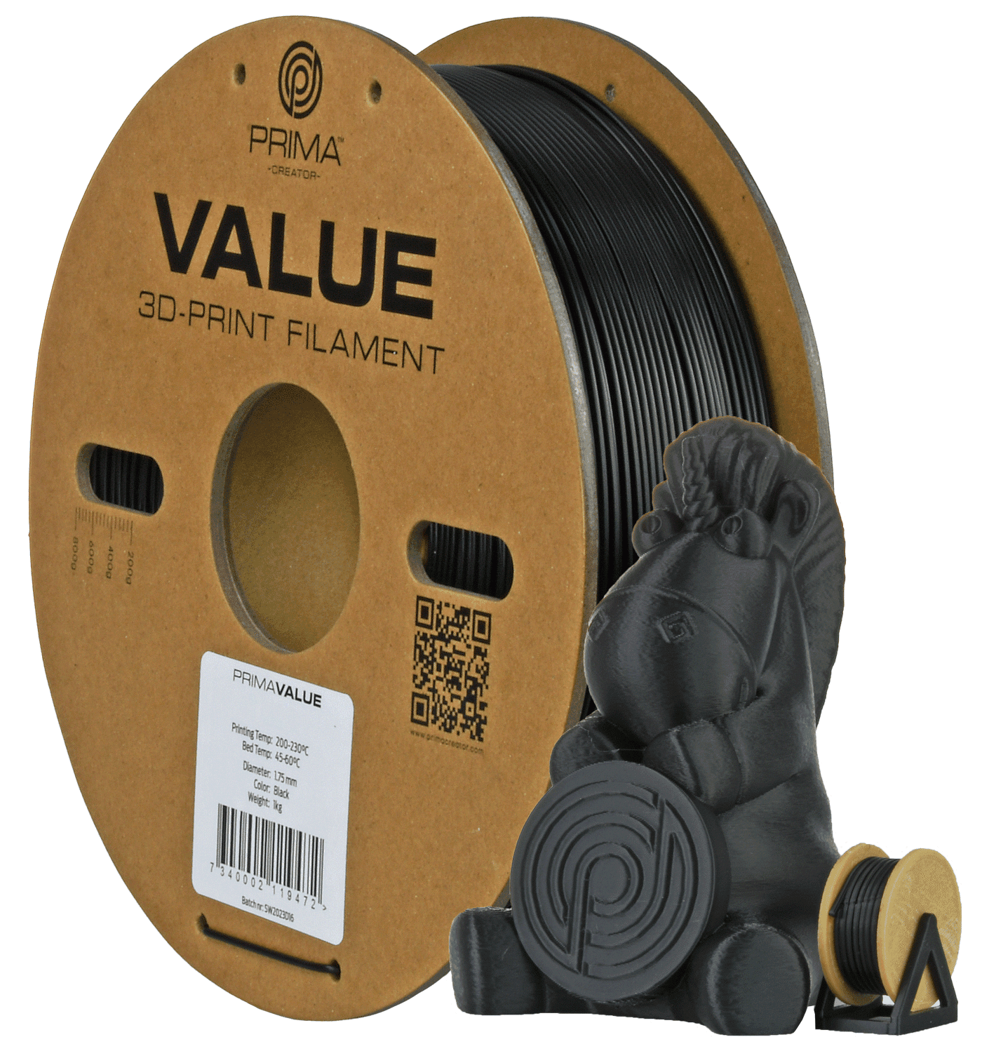 Filament PrimaCreator PrimaValue PETG – 1,75 mm, 1 kg (PV24-PETG-175-1000-BK)