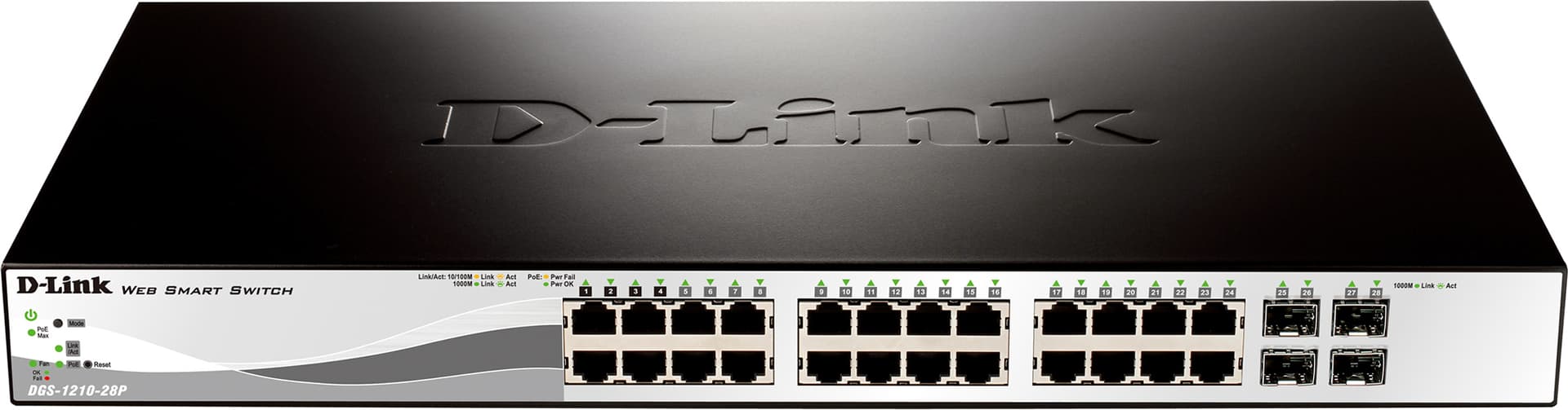 SWITCH PoE D-LINK Smart 24 porturi Gigabit (24 PoE) + 4 porturi combo SFP, IEEE 802.3af/at, carcasa metalica. "DGS-1210-28P"