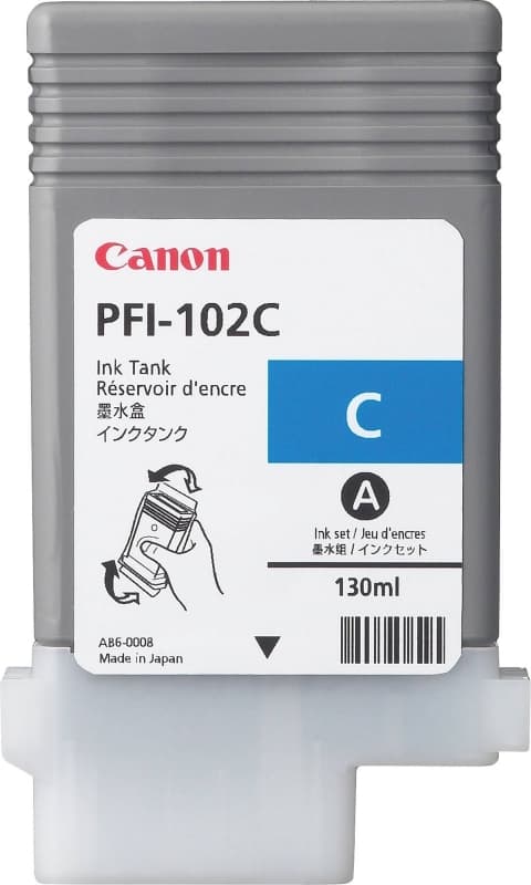 Cartus Cerneala Original Canon Cyan, PFI-102C, pentru LP17|LP24|iPF500|iPF6X0|iPF7X0,NOPP, "CF0896B001AA"
