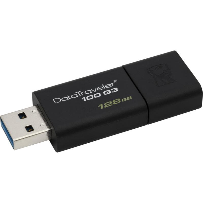 MEMORIE USB 3.0 KINGSTON 128 GB, cu capac, carcasa plastic, negru, "DT100G3/128GB"