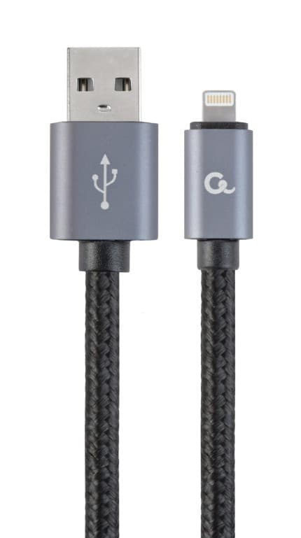 CABLU alimentare si date GEMBIRD, pt. smartphone, USB 2.0 (T) la Lightning (T), 1.8m, premium, conectori auriti, cablu cu impletire din bumbac, black, "CCB-mUSB2B-AMLM-6"
