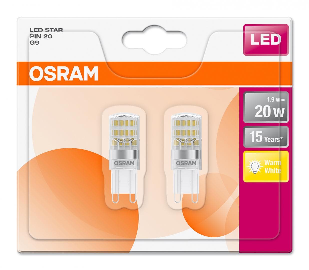 SET 2 becuri LED Osram, soclu G9, putere 1.9W, forma plat, lumina alb calda, alimentare 220 - 240 V, "000004058075093850"