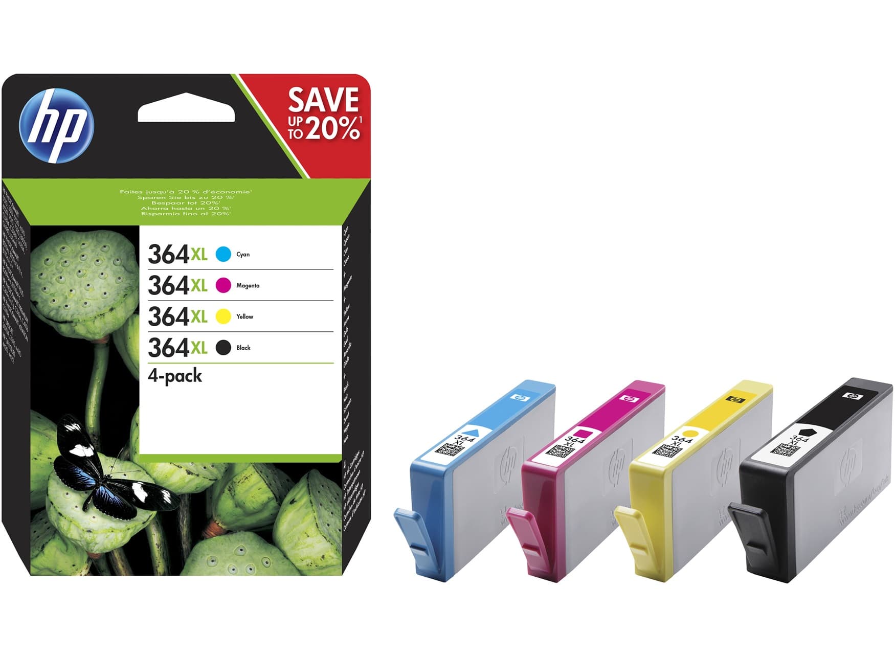 Combo-Pack Original HP CMYK, nr.364XL, pentru DJ 3070|Photosmart 5510|5515|6510|7510|C410B|C5380|C6380|D5460|C309|, "N9J74AE"