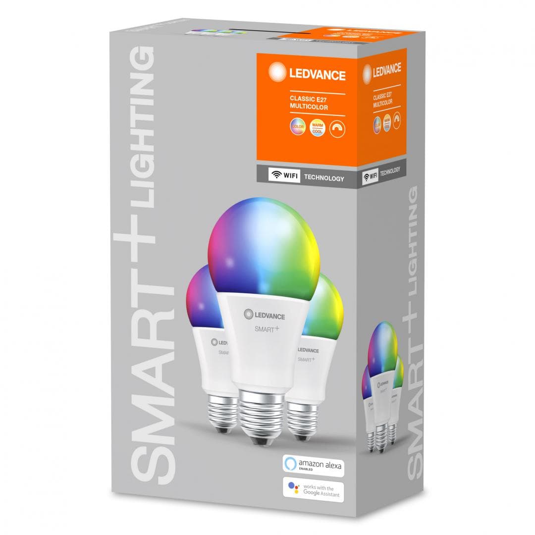 SET 3 becuri smart LED Osram, soclu E27, putere 14W, forma clasic, lumina multicolora, alimentare 220 - 240 V, "000004058075485877"