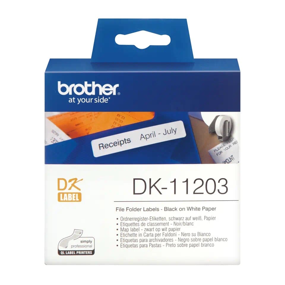 Etichete de hartie Original Brother Black on White, DK11203, pentru P-TOUCH QL-1100|QL-800|QL-810|QL-1050|QL-1060|QL-500|QL-560|QL-570|QL-580|QL-650|QL-700, 17x87mm, 300buc, incl.TV 0 RON, "DK11203"