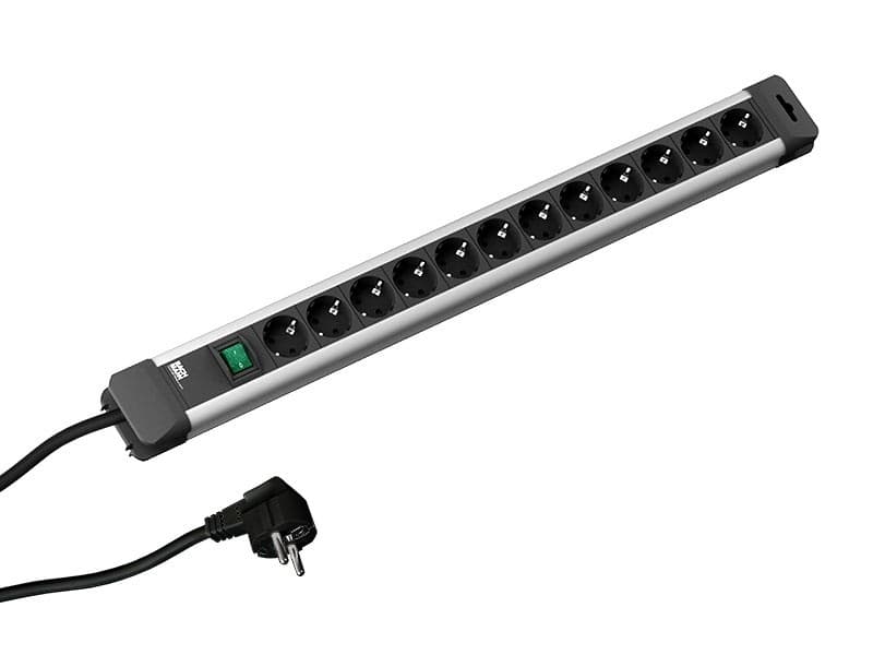 PRELUNGITOR Bachmann, Schuko x 12, conectare prin Schuko (T), cablu 2 m, protectie copii, negru | argintiu, "330.103"