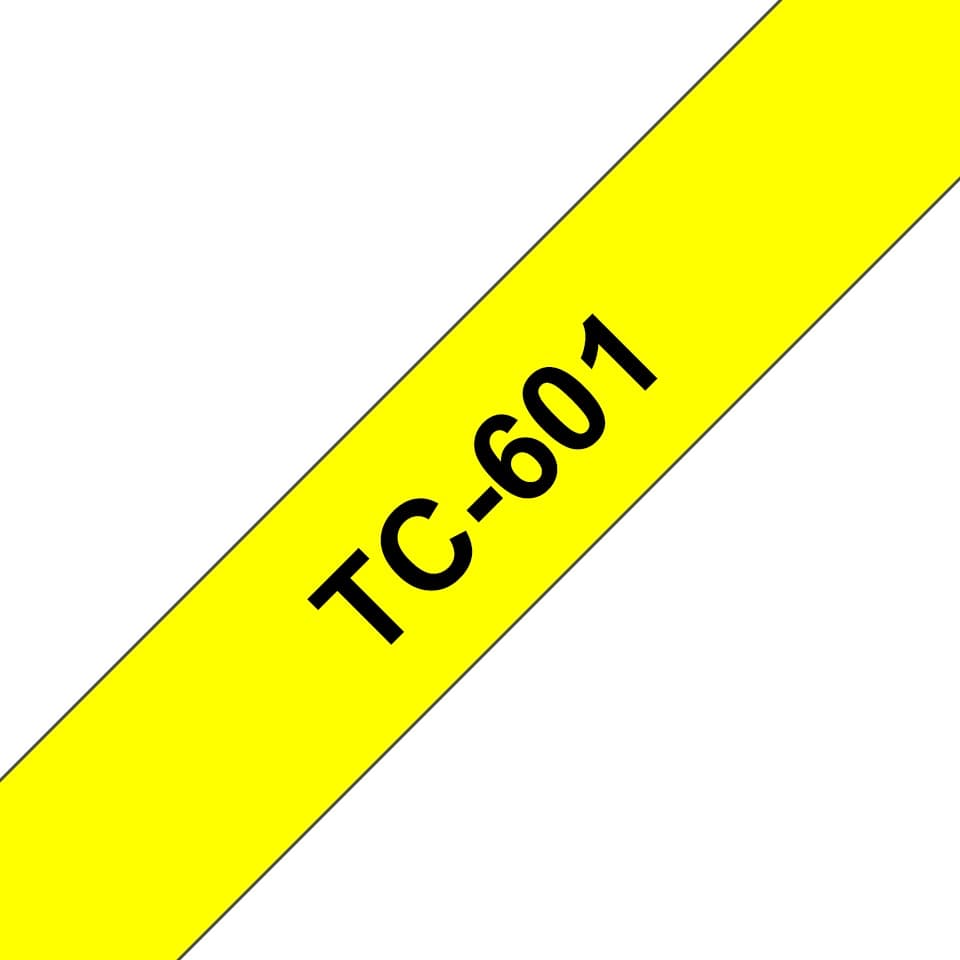 Banda laminata Original Brother Black on Yellow, TC601, pentru E105|E110|H100|H101|H105|H110|H111|P300|128|200|1000|1010|1090|1100|1120|1130|1160|1170|1180|1190|1200|1230|1280|1290|6100|7100|ST1150, 12mm, incl.TV 0 RON, "TC601"