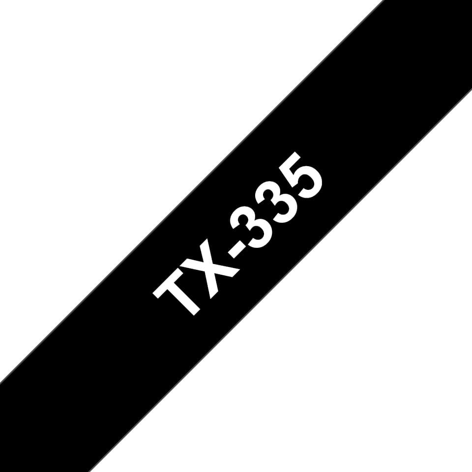 Banda laminata Original Brother White on Clear, TX335, pentru E105|E110|H100|H101|H105|H110|H111|P300|128|200|1000|1010|1090|1100|1120|1130|1160|1170|1180|1190|1200|1230|1280|1290|6100|7100|ST1150, 12mm, incl.TV 0 RON, "TX335"