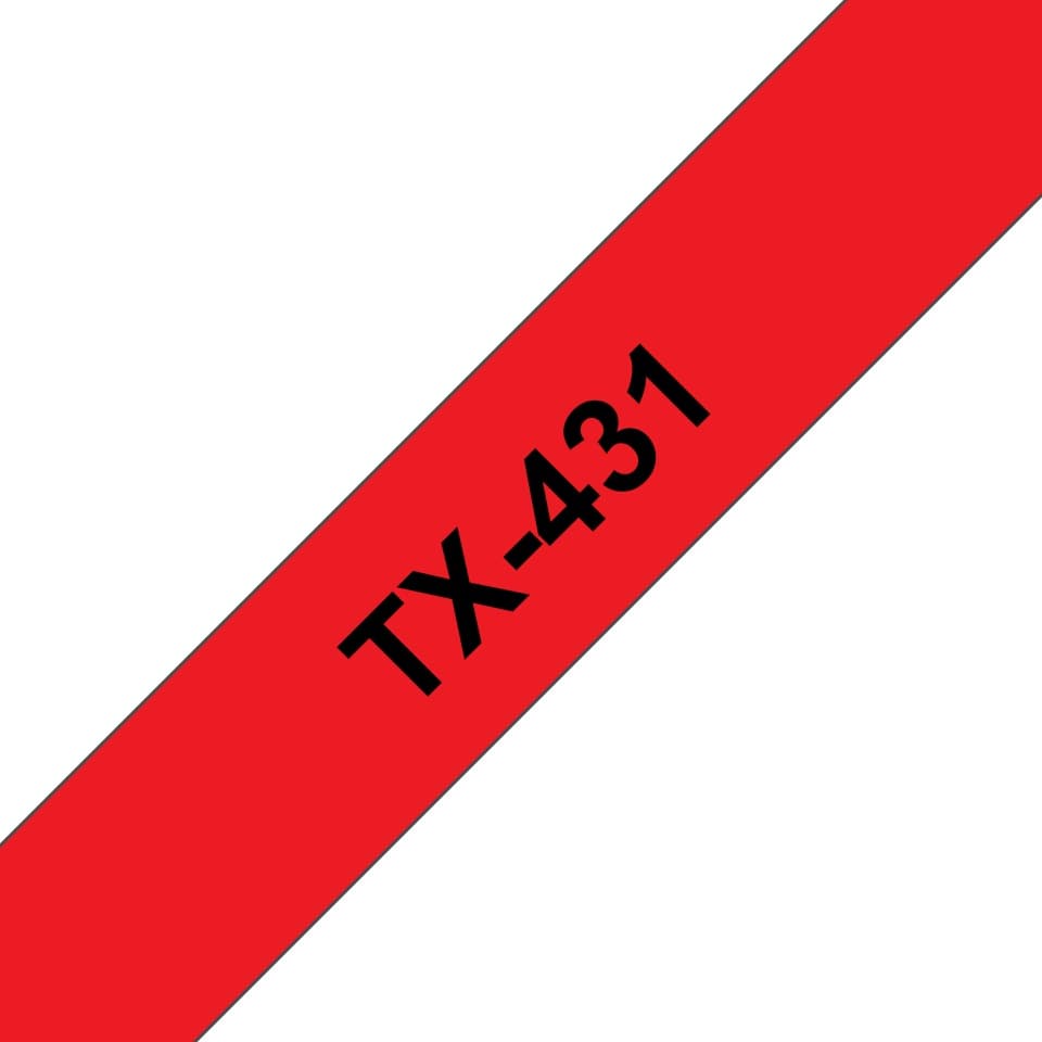 Banda laminata Original Brother Black on Red, TX335, pentru E105|E110|H100|H101|H105|H110|H111|P300|128|200|1000|1010|1090|1100|1120|1130|1160|1170|1180|1190|1200|1230|1280|1290|6100|7100|ST1150, 12mm, incl.TV 0 RON, "TX431"