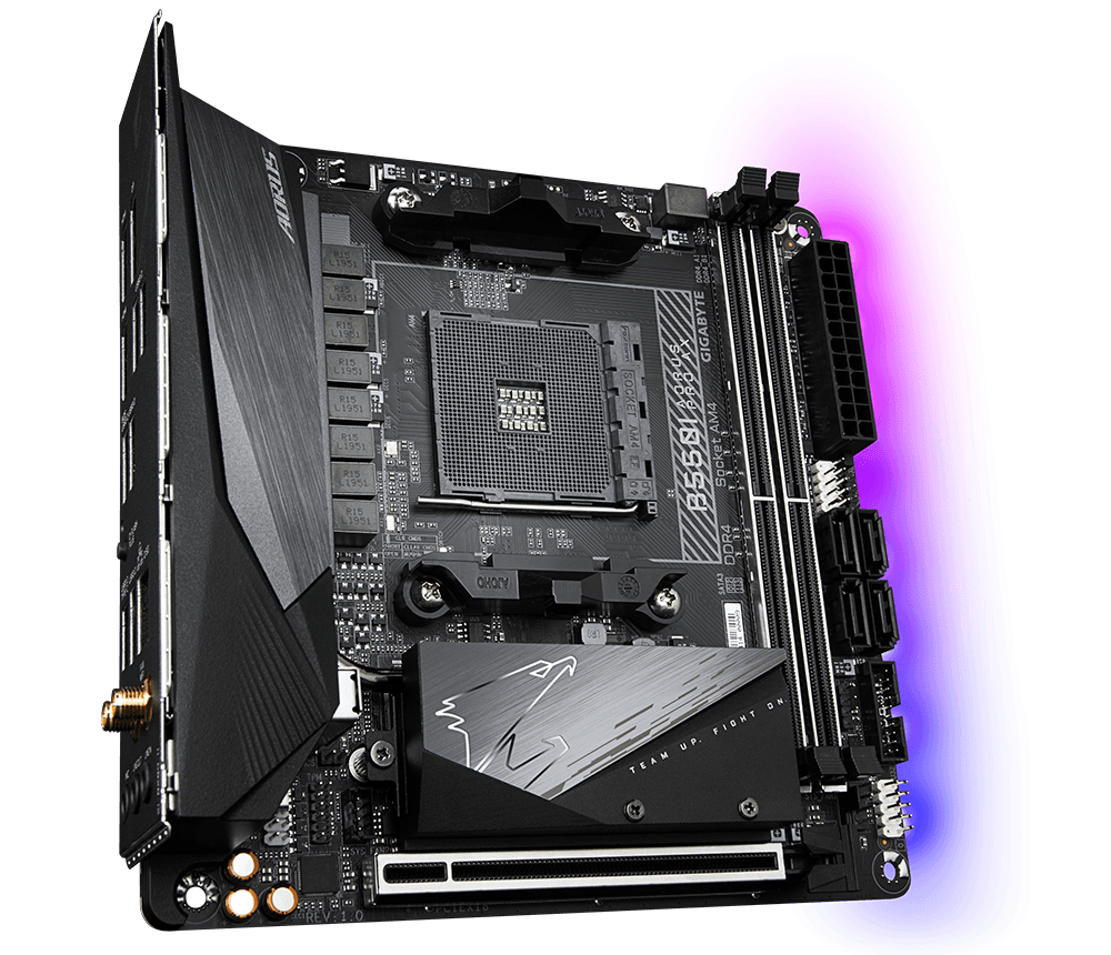 PLACA de BAZA Gigabyte "B550 I AORUS PRO AX", skt AM4, mini ITX, AMD B550, 2 x DDR4, max. 64 GB, 4 x SATA, 2 x M.2, 7.1, "B550 I AORUS PRO AX"