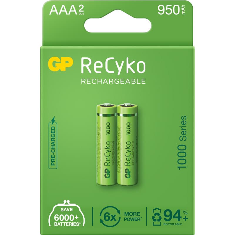 Acumulatori GP Batteries, ReCyko 1000mAh AAA (LR03) 1.2V NiMH, paper box 2 buc. "GP100AAAHCE-2EB2" "GPRHC103E000"